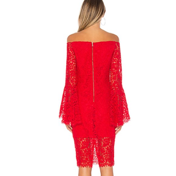 NEW REVOLVE Bardot Solange Red Lace Dress S - Picture 3 of 7